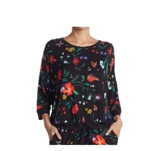 Room Service 3/5 sleeve jersey pajama top black floral waist tie S